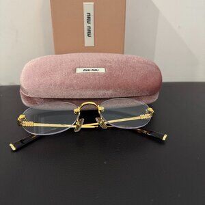 Miu Miu Luxury Rimless Gold Eyeglasses Minimal Fashion Frame